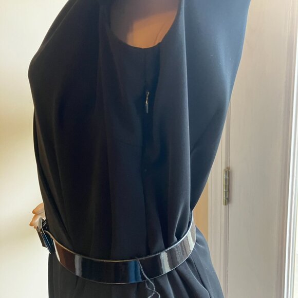 Tahari by ASL Dress Black Knee Length Dress Belt V Neck Collar NWOT Size 10 - Picture 3 of 14